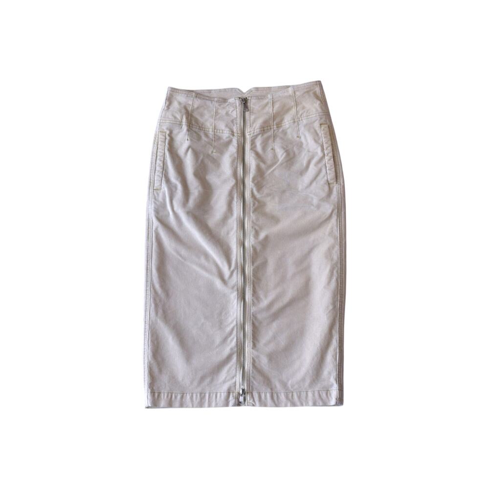 Free People We The Free Off White Corduroy Zip Front Midi Pencil Skirt - Size 28